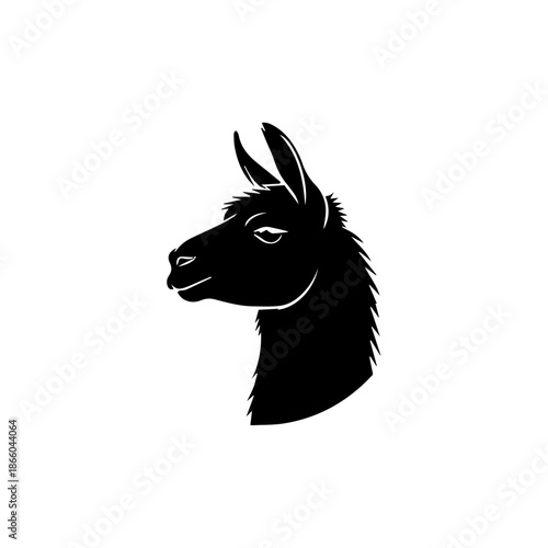Black llama head silhouette on a white background, side profile view.
