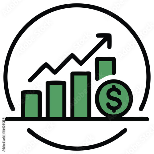 Sales vector icon rounded flat symbol drawn with eco green and gray colors isolated