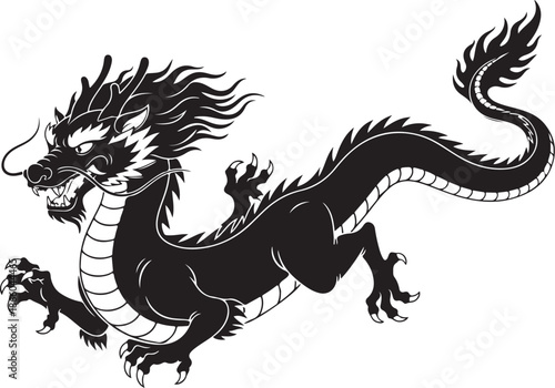 Asian Dragon Silhouette Vector 