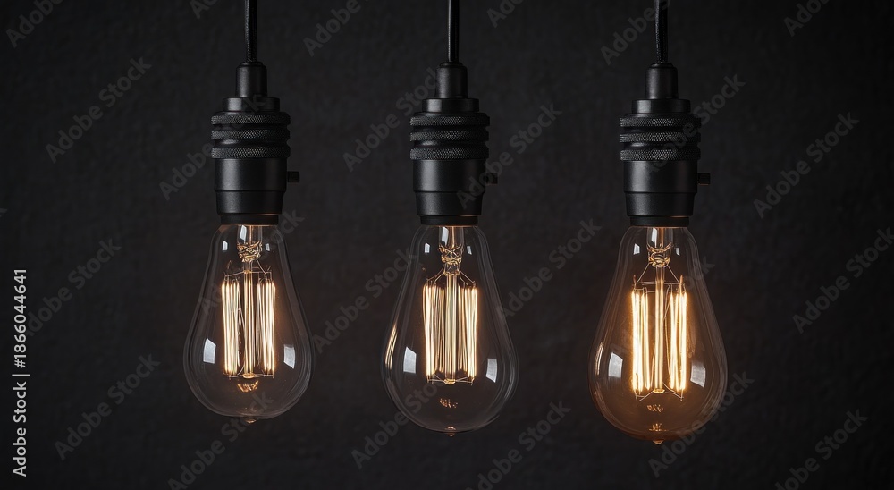 custom made wallpaper toronto digitalThree vintage edison light bulbs hanging against a dark textured wall