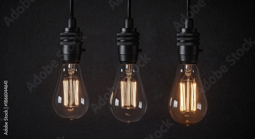 Wallpaper Mural Three vintage edison light bulbs hanging against a dark textured wall Torontodigital.ca