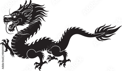 Asian Dragon Silhouette Vector 