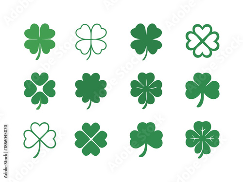 Four-Leaf Clover Logos. Four-leaf clover. Icon set. Set Logo of Four-leaf clover: nature-inspired clover. harmonious logo variations of the same emblematic
