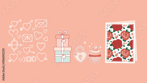 Valentine's Day celebration elements with gifts and sweets