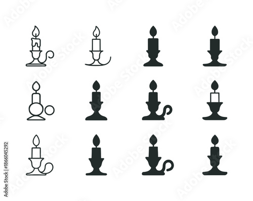 Flea Market Logos. Flea market finds. Icon set. Set Logo of flea market finds: candlestick holder. harmonious logo variations of the same emblematic concept,