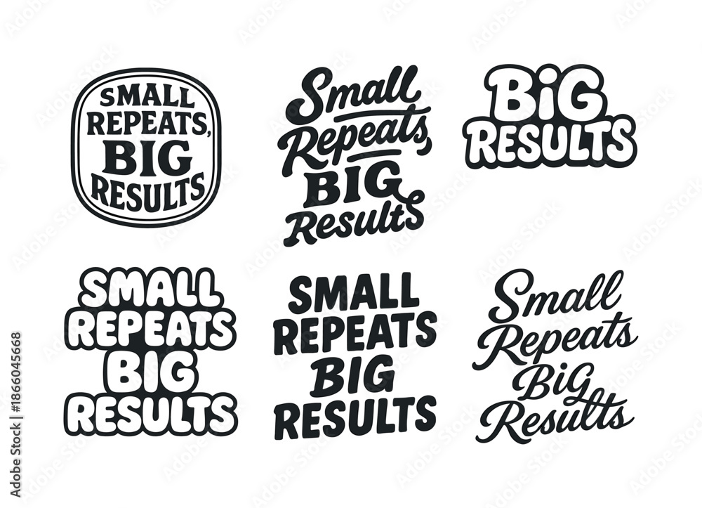 Fototapeta premium Diverse Lettering Styles. Small repeats, big results. Set lettering. harmonious lettering variations of the same emblematic concept, each with different
