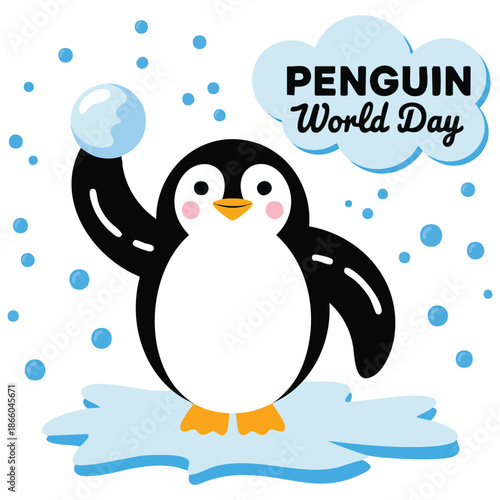 Cute little penguin vector flat cartoon illustration isolated on white banner postcard