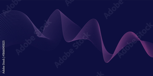 Abstract glowing wave lines on dark blue background. Dynamic wave pattern. Modern flowing wavy lines. Futuristic technology concept. Suit for banner, poster, cover, brochure, flyer, website