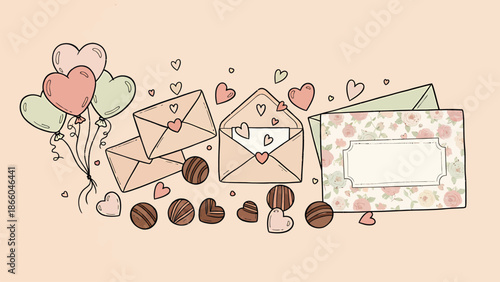 Sweet Valentine's Day celebration with love letters and chocolates