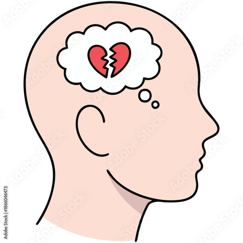 emotional struggle concept human head with broken heart inside symbolizing inner pain vector illustration