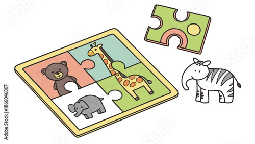 Colorful puzzle pieces with animals for kids to assemble