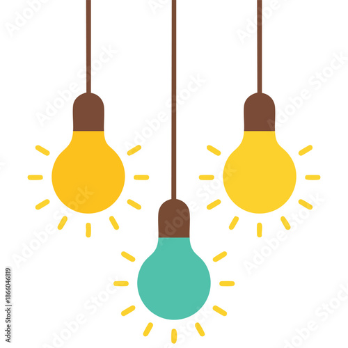 colorful hanging light bulbs with visible filaments vector illustration isolated on white background