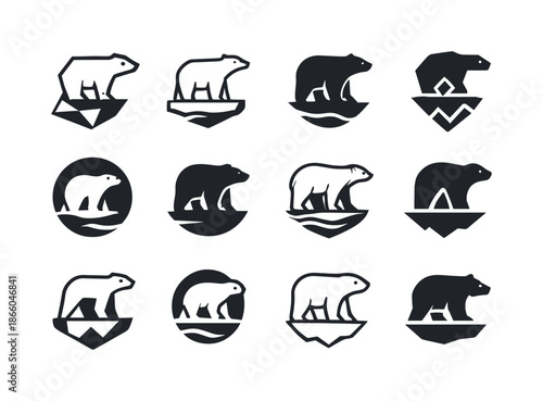 Climate Change Logos. Climate Change Scientific Research. Icon set. Set Logo of Climate Change Scientific Research: polar bear on ice. harmonious