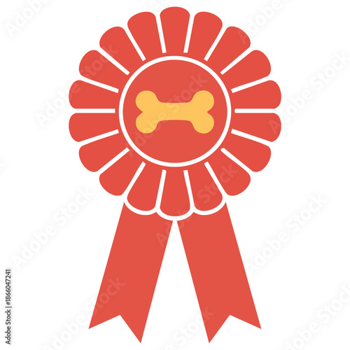 championship award ribbon rosette for pet dog show flat vector illustration isolated on white background