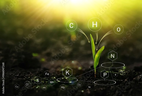 Plant nutrition concept: illustrating essential macro and micronutrients for crop health