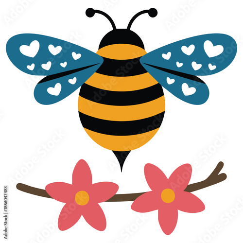bee and flower vector icon pollination concept isolated vector illustration on white background