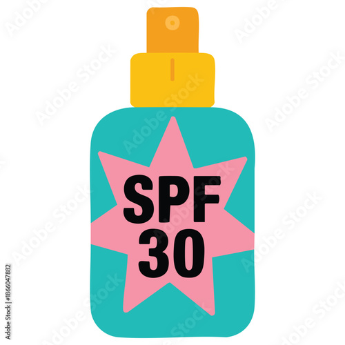 sunscreen packaging SPF body tanning agent vector illustration in playful doodle style