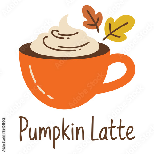 cup of hot coffee pumpkin latte with whipped cream vector isolated cartoon illustration