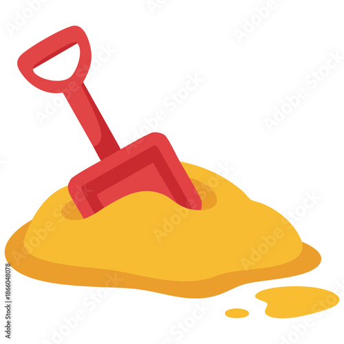 summer beach scene pile of golden sand with children toy scoop vector illustration isolated