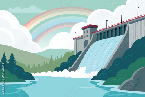 Hydro Dam Spillway Rainbow Mist Back