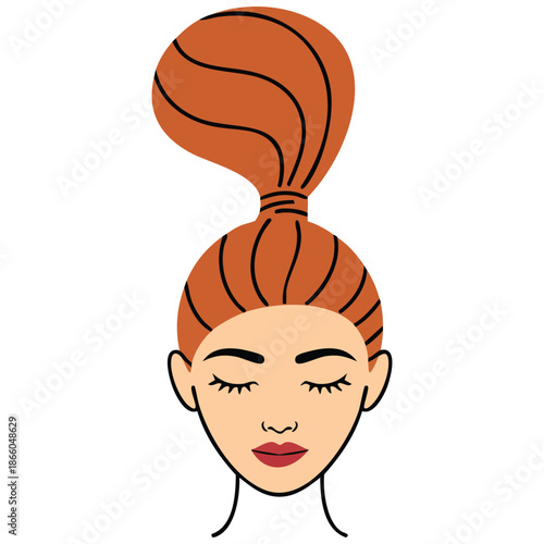 red curly hair bun beautiful girl with freckles vector illustration for backgrounds covers packaging