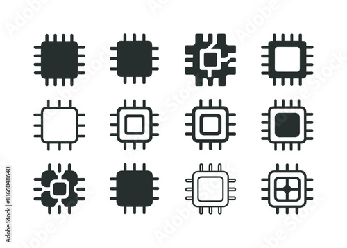 Programming Logo Variations. Programming. Icon set. Set Logo of Programming: microchip symbol. harmonious logo variations of the same emblematic concept, each