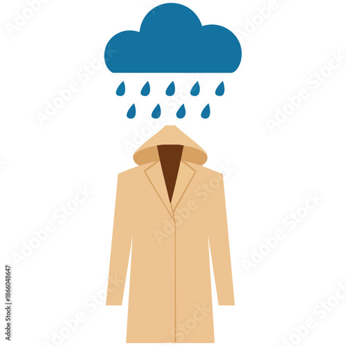 set of childrens clothing raincoat umbrella rubber boots cloud with droplets cartoon style vector illustration