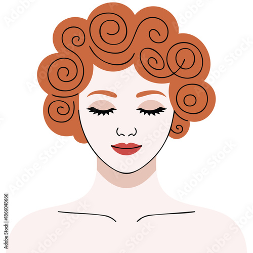 beautiful girl with freckles and red curly hair bun vector illustration for greeting cards posters textile