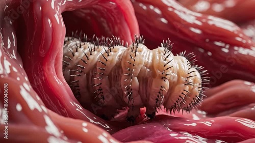 Parasitic Worm Infestation in Human Intestine Macro View.