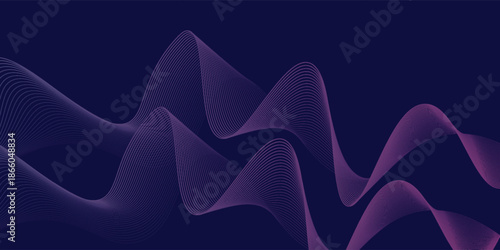 Abstract glowing wave lines on dark blue background. Dynamic wave pattern. Modern flowing wavy lines. Futuristic technology concept. Suit for banner, poster, cover, brochure, flyer, website