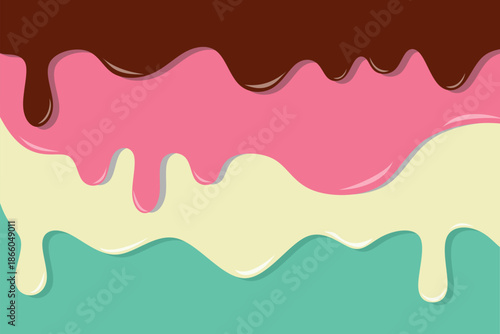 Layered dripping liquid illustration with smooth wavy shapes in pastel colors. Sweet melting texture style suitable for dessert themes, candy backgrounds, playful designs, and decorative food inspired