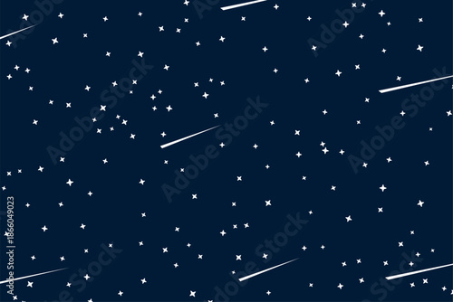 Star space seamless pattern with shiny galaxy stars, glowing starlight, and comets. Suitable for fabric prints, astronomy themes, night sky wallpaper, and cosmic background designs.