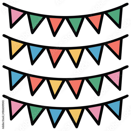 set of decorative party string garland hanging colored flags for baby products fabrics packaging vector