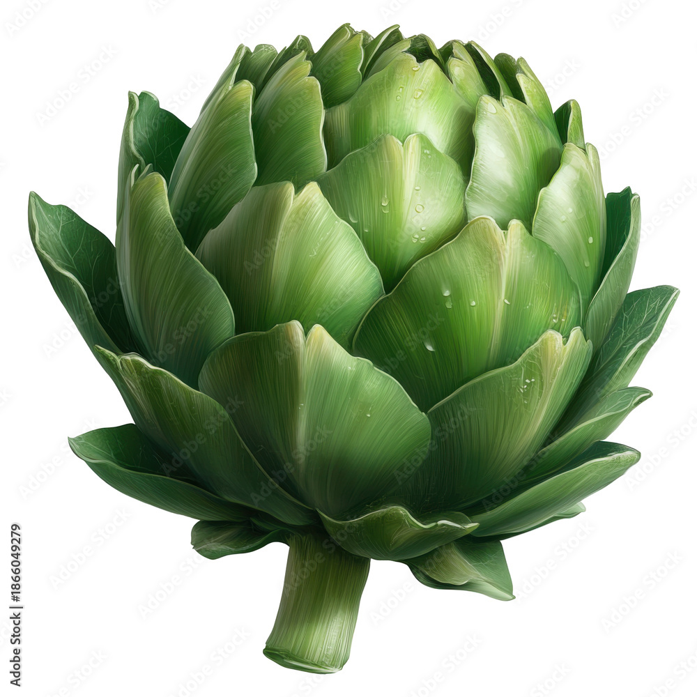 Obraz premium Fresh artichoke with water drops on transparent background