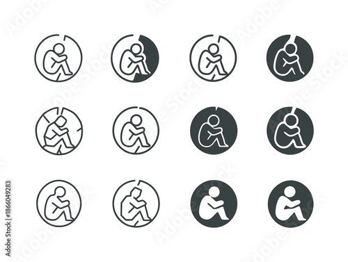 Crisis Emblem Variations. Facing a personal crisis with vulnerability. Icon set. Set Logo of Facing a personal crisis with vulnerability: broken circle.