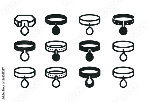 Pet Loss Icons. Grieving the loss of a pet. Icon set. Set Logo of grieving the loss of a pet: Pet collar with tag. harmonious logo variations of the same