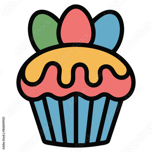 festive easter cake decorated with eggs and sweet icing vector illustration isolated on white background