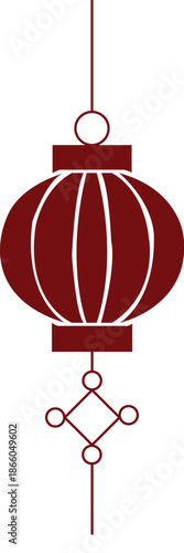 A red Chinese lantern hangs from the ceiling in a minimalist white environment