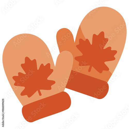 orange mittens with fall leaf print cartoon flat cozy seasonal gloves for autumn winter vector illustration