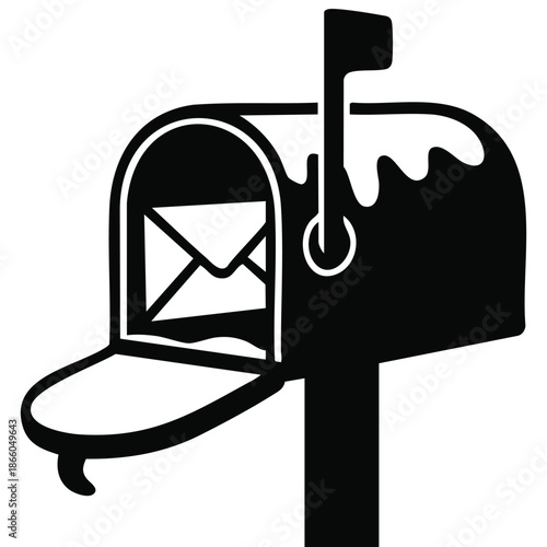 mailbox with snow and letter inside winter postal element flat vector cartoon style isolated on white