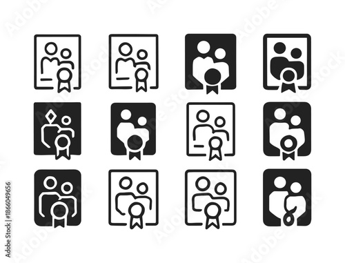 Milestones Icon Set. Personal milestones in relationships and family. Icon set. Set Logo of personal milestones in relationships and family: Adoption