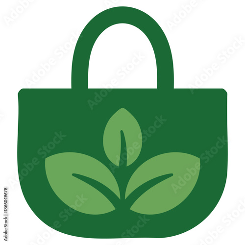 stylized green shopping bag with leaf print eco friendly reusable alternative to plastic vector illustration