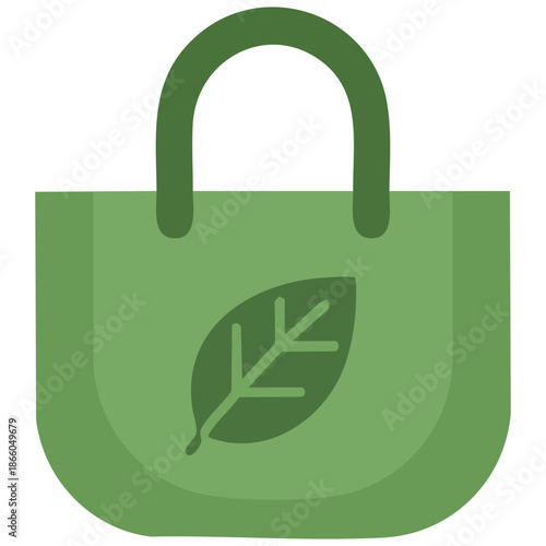eco friendly stylized green shopping bag with leaf print reusable alternative to plastic vector illustration