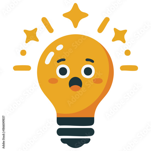 flat doodle clipart vector sticker glowing light bulb all objects are repainted isolated on white