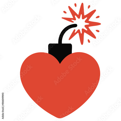 flat cartoon heart shaped bomb with flame symbol of passion emotion explosive feminine power vector