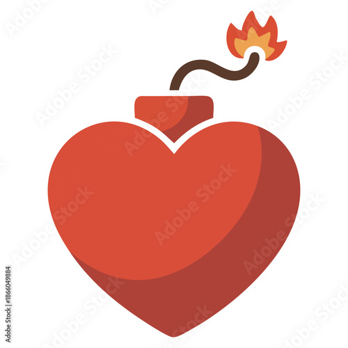 explosive heart shaped bomb with flame flat cartoon symbol of passion emotion vector illustration isolated