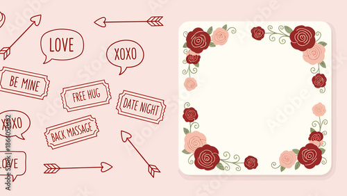 Valentine's Day card with floral border and love messages