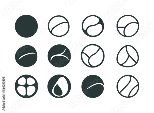 Round Logo Variations. Round. Icon set. Set Logo of Round: Smooth Pebble. harmonious logo variations of the same emblematic concept, each with different