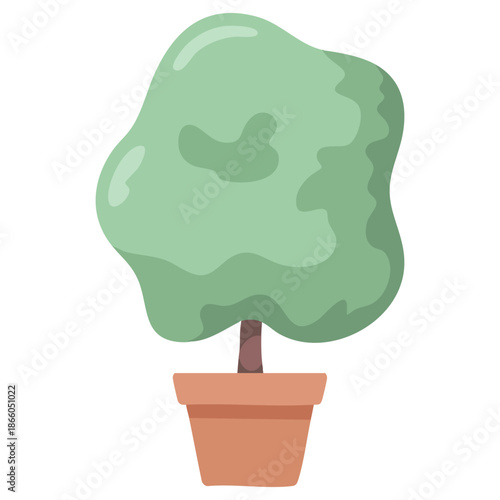Round topiary tree in a pot vector illustration isolated on plain white background