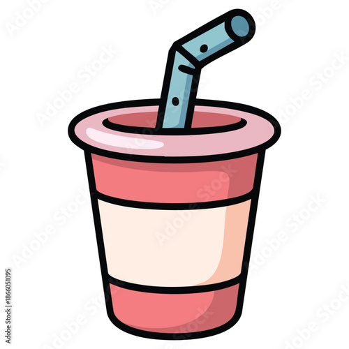 Soda cup with straw cartoon vector illustration isolated on solid white background